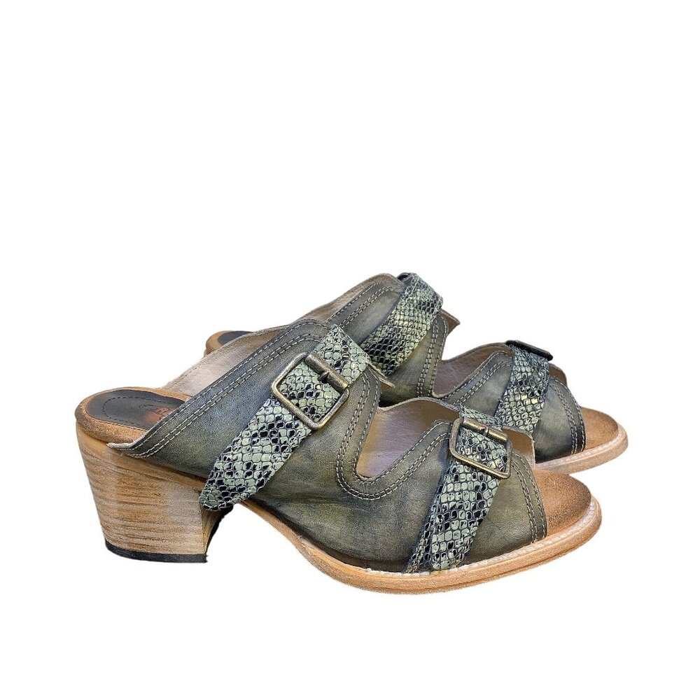 Freebird Leather Green Grey Snake Leather Sandal 11 - Picture 4 of 6